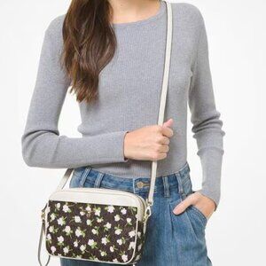 MICHAEL Michael Kors Women's Brown White Jet Set Charm Camera Crossbody Bag